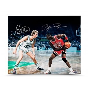 Michael Jordan & Larry Bird Autographed Battle Tested 16 X 20